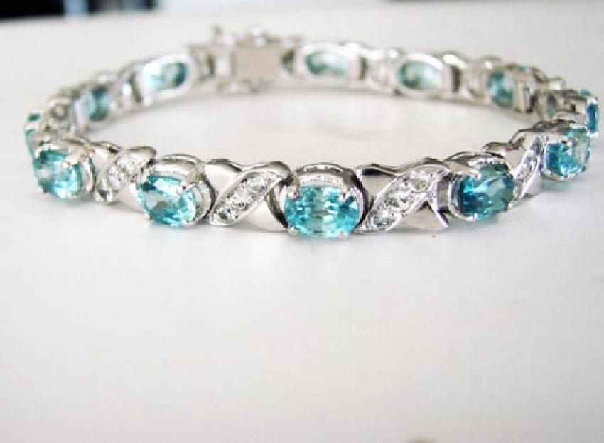 Natural Blue Zircon Bracelet 20.02Ct 18k W/g Over (1 of 4)
