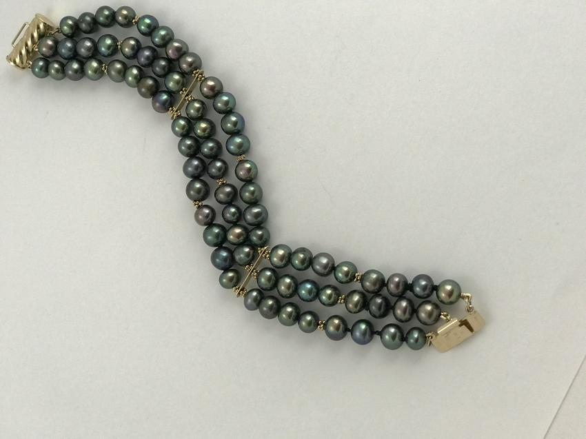 3 Layers Freshwater Pearl Bracelet 14k Y/G (1 of 2)