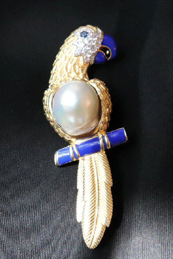 Parrot Bird brooch 18k Yellow Gold Overlay 925 Silver (1 of 4)