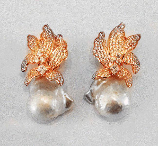 Baroque, South Sea Pearl Earrings 18k R/g Overlay 925 (1 of 5)