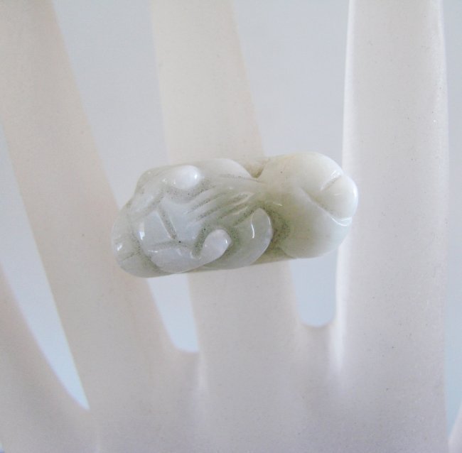 Natural Jade Ring Caved Fool Dog Grade A Size 9 (1 of 5)