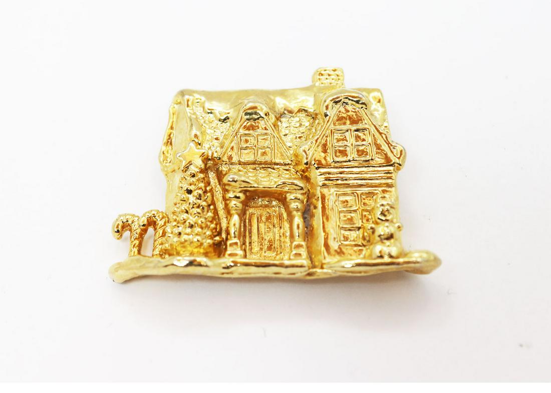Christmas House Brooch 18k Y/G Overlay Sterling Silver (1 of 3)