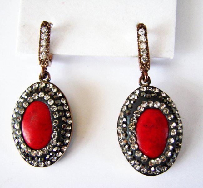 Natural Coral Earrings 24.95Ct 18k Two Tone Overlay (1 of 3)