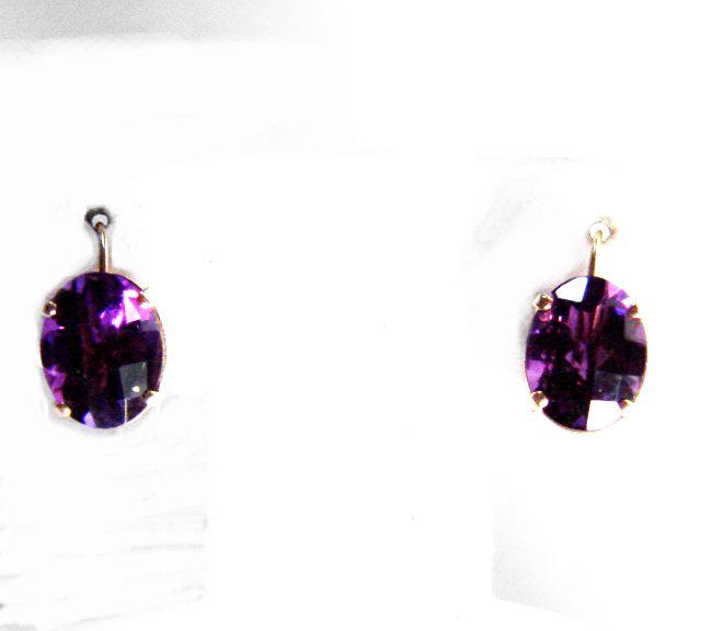 Natural Amethyst Oval Drop Earrings 5.70Ct 14k Y/G (1 of 2)