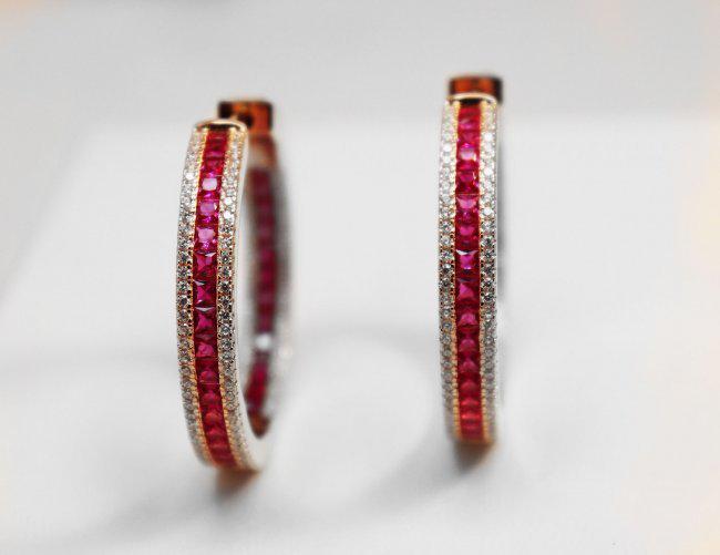 Creation Diamond/Ruby Hoop Earrings 18k R/G Over (1 of 2)