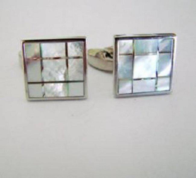 Men's Cufflink Mother Pearl 18k W/g Overlay (1 of 3)