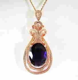 Creation Diamond Amethyst Pendant 19.48Ct 18k R/g Overlay (1 of 2)