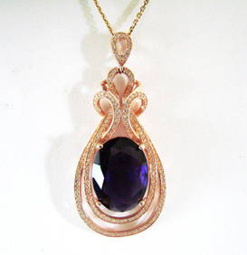 Creation Diamond Amethyst Pendant 19.48Ct 18k R/g Overlay (1 of 2)