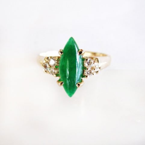 Diamond-Imperial Jadeite Jade Ring 2.76Ct 14k Y/g-Sz 7 (1 of 6)