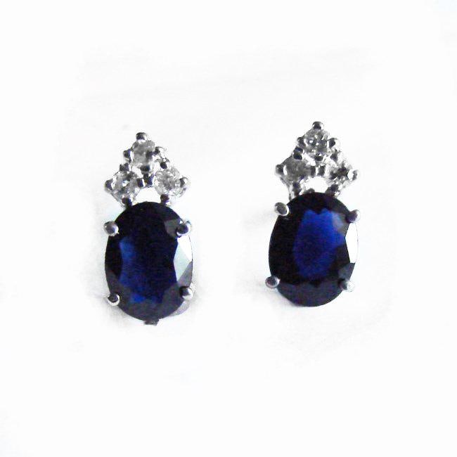 Blue Sapphire Diamond Stud Earrings 2.90Ct 14k W/G (1 of 2)