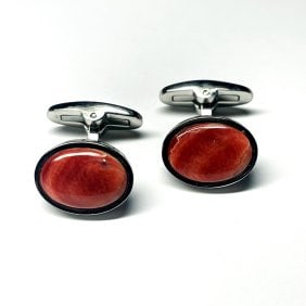 Men Cufflink Pink Tugtupite Oval 18k W/g Overlay (1 of 2)