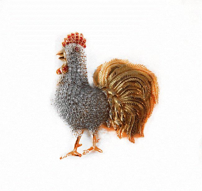 Roster Brooch 18k White Gold Overlay 925 Silver (1 of 4)