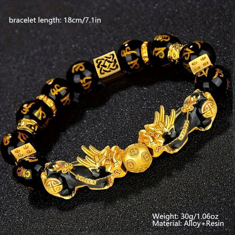 Men’s Dragon Head Onyx Beads Bracelet 18k G/P Overlay Brass (1 of 2)