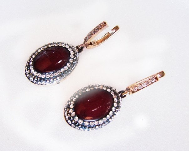 Red Agate Earrings 24.96Ct 18k Two Tone Overlay (1 of 2)