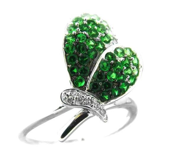 Tsavorite Green Garnet Butterfly Ring .90Ct 14KW/g: Gem: Green Garnet Quantity: 1 Diamond total weight: .23 carat round brilliant (Clarity: SI1-I1 Color: G-H) Green garnet total weight: .90 carat round shape (Clarity: Transparent Color: Green) Treatmen