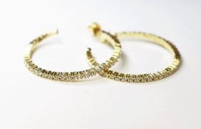 Hoop Earrings Creation, Diamond 3.25Carat 18k Y/G Overlay 925
