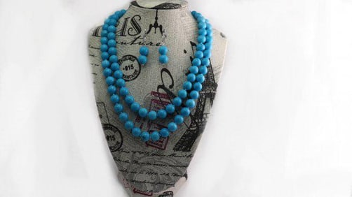 2 Lays Natural Turquoise 9-10mm Necklace Length: 17".5