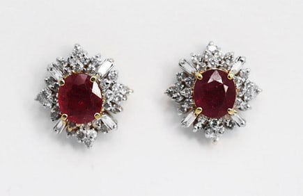Natural Ruby Diamond Earrings: 9.24Ct 14K Y/G