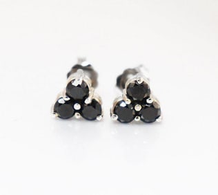 Black Diamond Stud Earrings .72 Ct White Gold