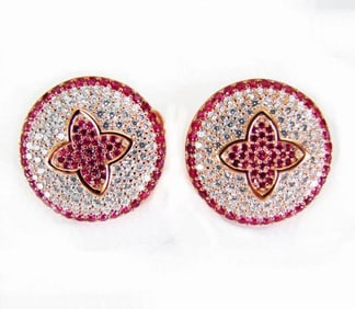 Creation Diamond Ruby EarringS 4.20Ct 18k R/g Overlay
