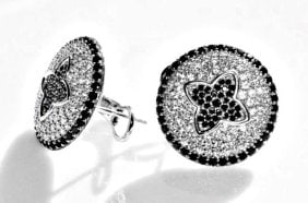 Creation Diamond Dark Sapphire Earring 4.20Ct 18k W/g Overlay