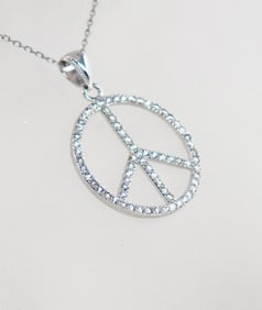 Peace Symbol  Pendant Creation Diamond Necklace 14k W/g Overlay