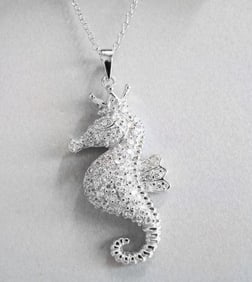 King Sea Horse Pendant Creation, Diamond 18k W/g Overlay