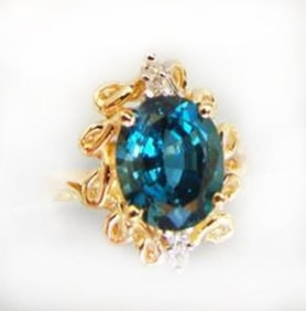 Ring Natural London Blue Topaz Diamond 3.64Ct 14k Y/g