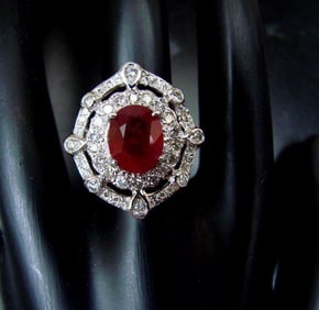 Ring Natural Ruby Diamond 5.61Ct 14k Y/g
