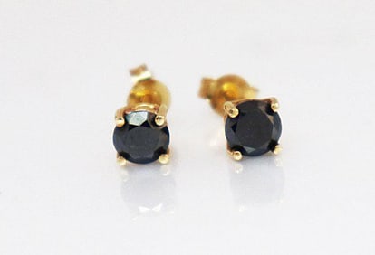 Black Diamond Stud Earrings 1.72Ct 14k Y/g