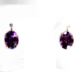 Natural Amethyst Oval Drop Earrings 5.70Ct 14k Y/G