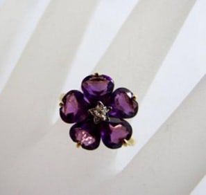 Natural Amethyst Diamond Ring 6.28Ct 14k Y/g