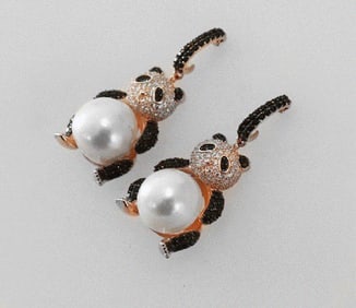 Panda Earrings 18k Rose Gold Overlay 925