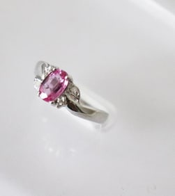 Anniversary Pink Sapphire  Diamond Ring 1.27Ct 14k W/g