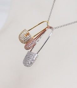 Pins Necklace 1.83 Carat 18k R/Y/W Overlay 925