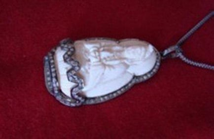 Carved Bone Guanyin & Diamond 1.40Ct 18k B/g Overlay