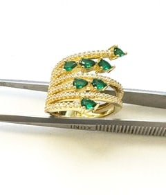 Creation Daimond Emerald Ring 3.15Ct 18k Y/g Overlay