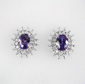 Creation Diamond/Tanzanit Earrings 3.25Ct 18k W/g Overlay