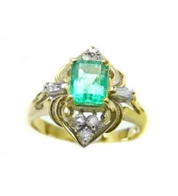 Emerald Ring .79 Ct Diamond .23 Ct 14k Y/g