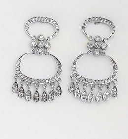 Chandelier Diamond Earrings 1.45Ct 14k White Gold