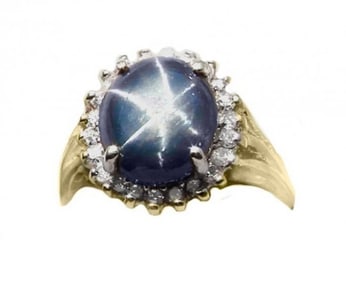 Blue Star Sapphire Ring: 3.57Ct: Dia.50Ct 14k Y/g
