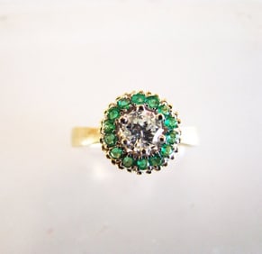 Anniversary Ring Diamond Emerald .77Ct 14k Y/g