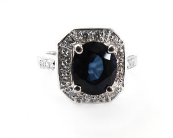 Natural Blue Sapphire Ring 14k white gold