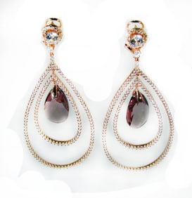 Creation Amethyst/Diamond Earrings 8.09 Ct 18k R/g