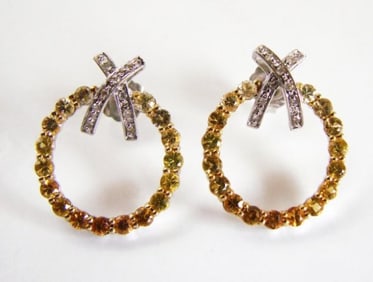 Diamond&multi Sapphire Earrings 3.25Ct 14k Wg