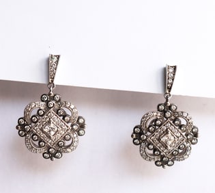 Creation Diamond Earrings 3.17Ct 18k W-B/g Overlay