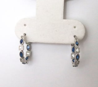 Creation Diamond Sapphire Earrings 1.70Ct 18k W/g Overlay
