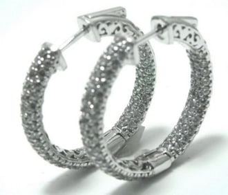 Hoop Earrings Creation Diamond 1.84Ct 18k W/g Overlay