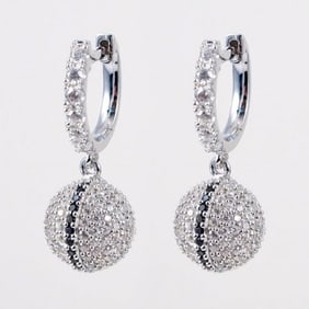 Creation Diamond Ball Earrings 2.25Ct 18k W/g Overlay
