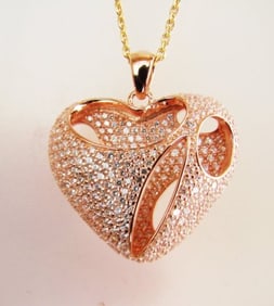 Creation Diamond Heart Pendant 2.40Ct 18k R/g Overlay